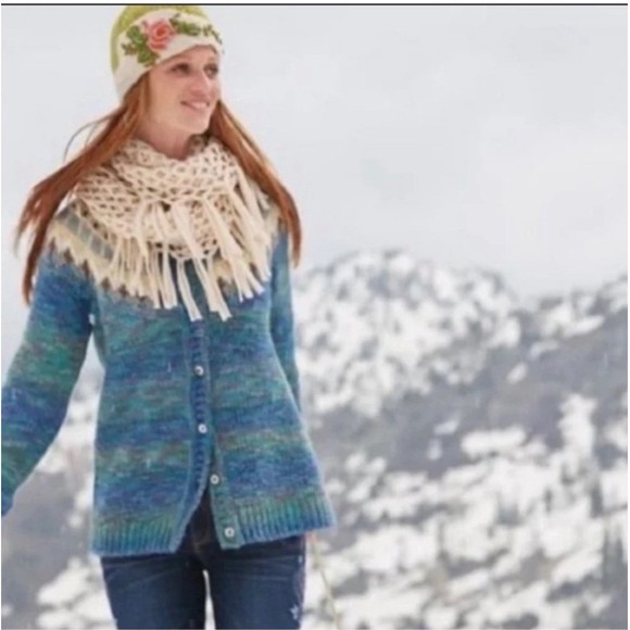 Sundance Fair Isle Cardigan Sweater Blue Multicolor Knit Wool Blend M - Picture 2 of 9